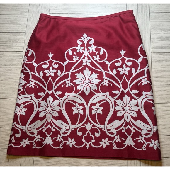 Ann Taylor Loft Women's Red & White Silky Knee Length Lined Skirt W/ Side Zip,12 - Picture 1 of 10